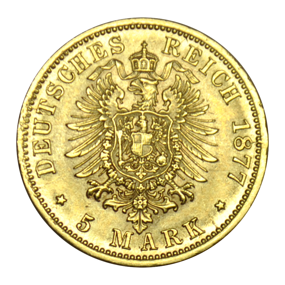 Allemagne-Wurtemberg-Karl Ier 5 Mark 1877 Stuttgart