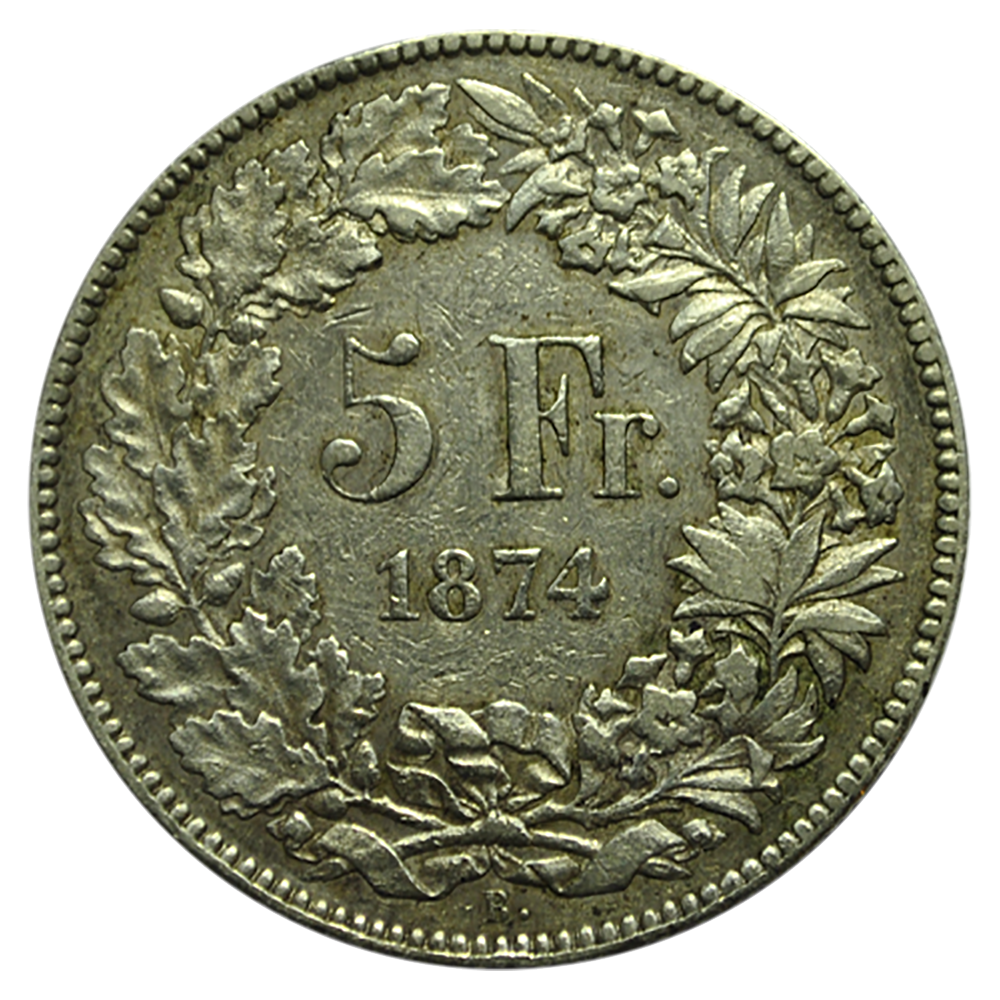 5 Francs Helvetia assise 1874 Bruxelles