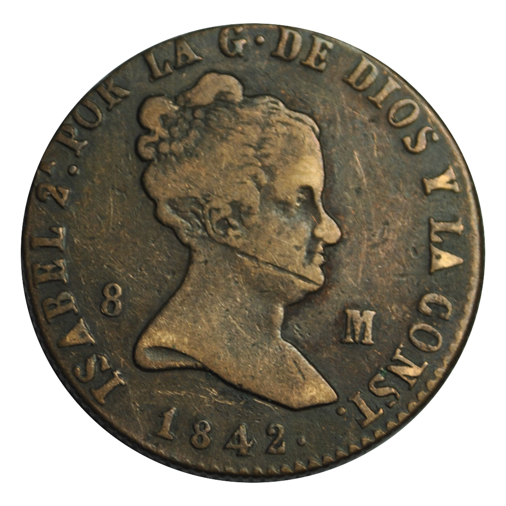 Espagne Isabelle II 8 Maravedis 1842 Jubia