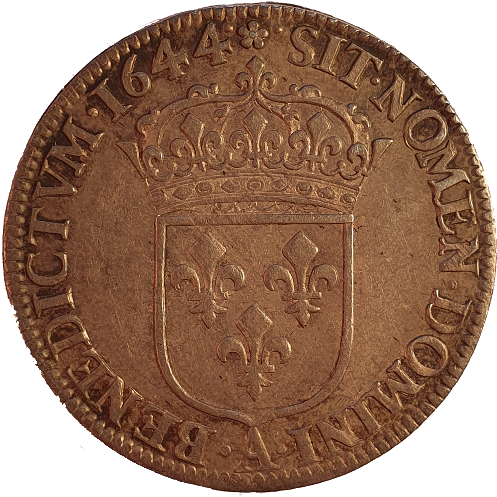 LOUIS XIV - Quart d'écu de Warin à la mèche courte - 1644 - Paris, Monnaie de Matignon