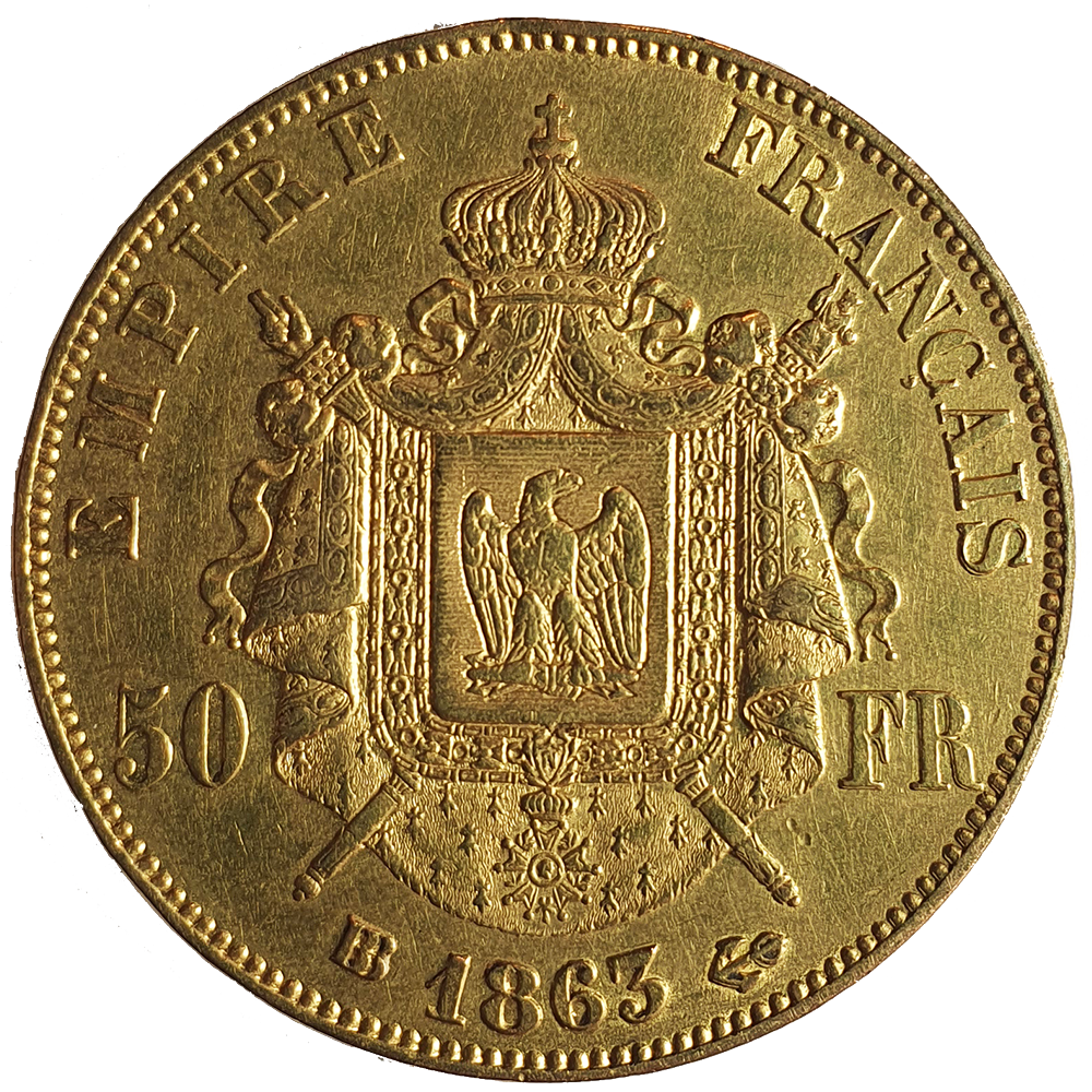 50 Francs Napoléon III, Tête laurée 1863 BB